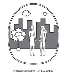 elegant young businesswomen on the city