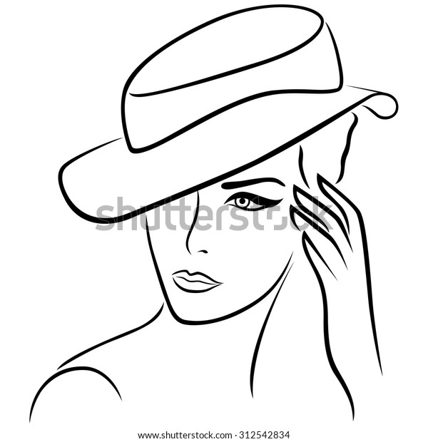 Rasende Skim spansk Elegant Young Girl Hat Hand Drawing Stock-vektor (royaltyfri) 312542834