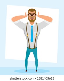 elegant young man with beard avatar character vector illustration design