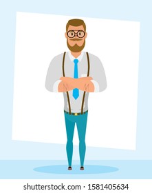elegant young man with beard avatar character vector illustration design