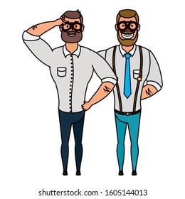 elegant young men with beard avatars characters vector illustration design