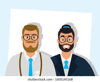 elegant young men with beard avatars characters vector illustration design