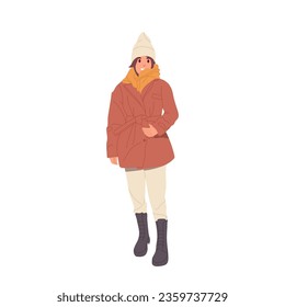 Elegant young woman character wearing warm winter cold autumn or spring attire stay fashionable