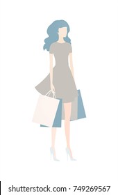 Elegant young woman with shopping bags. Vector EPS 10, cmyk