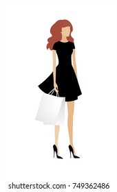 Elegant young woman with shopping bags. Vector EPS 10, cmyk