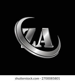 Elegant ZA silver initial monogram logo in a modern metallic style. The intertwined letters Z and A create a professional and luxurious impression, perfect for corporate branding, etc.