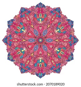 Elegant zentangle inspired coloring book style illustration with tribal boho chic ornaments. Colorful oriental ornamental background.