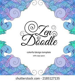 Elegant zentangle inspired illustration with tribal boho chic ornaments. Design template with copy space. Decorative frame.