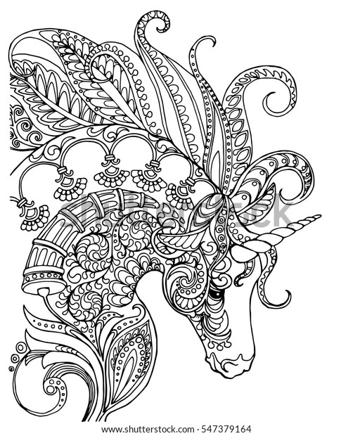 unicorn coloring zentangle doodle patterned adult vector elegant mandalas shutterstock printable mandala para colouring animal patterns animais drawing colorir sheets