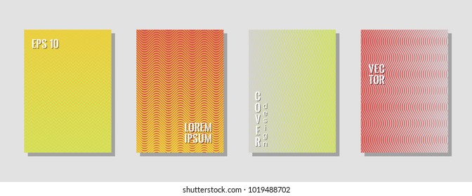Elegant zig zag banner templates, wavy lines gradient stripes backgrounds for business cover. Curve shapes stripes, zig zag edge lines halftone texture gradient cover templates set in orange, green.