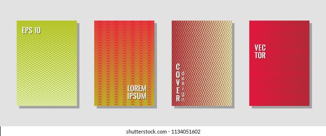 Elegant zig zag banner templates, wavy lines gradient stripes backgrounds for advertising cover. Curve shapes stripes, zig zag edge lines halftone texture gradient banners collection.