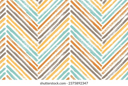 Elegant zigzag interior print vector seamless pattern. Paintbrush strokes geometric stripes. Hand drawn paint texture zig zag chevron wallpaper. Watercolor fabric print seamless design.