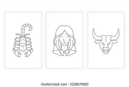 Elegant zodiac in line art style in minimalistic. simple line
