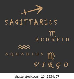  Elegante conjunto de Vectores de signos del zodiaco con símbolos de Gemini Aries Leo Capricornio para Elementos de diseño de astrología y horóscopo