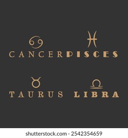  Elegante conjunto de Vectores de signos del zodiaco con símbolos de Gemini Aries Leo Capricornio para Elementos de diseño de astrología y horóscopo