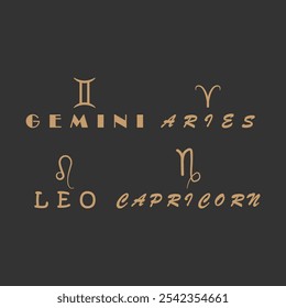  Elegante conjunto de Vectores de signos del zodiaco con símbolos de Gemini Aries Leo Capricornio para Elementos de diseño de astrología y horóscopo