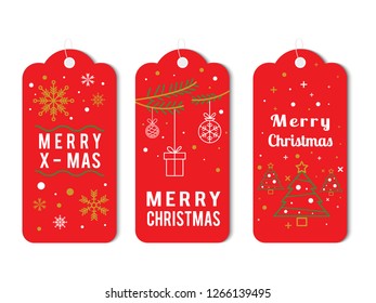 Elegante Christmas Label Pack in Red Style Vector