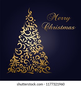 Elegante Christmas tree background, gold ornament