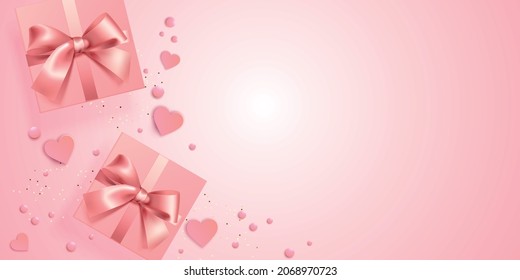 Elegante realistic romantic women holiday background. Place for text. Vector llustration for greeting with Happy Valentine Day, Woman Day or Mother Day