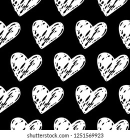 Elegante Seamless Hand drawn Hearts pattern. Black and White Ink design for t-shirt, dress, cloths. Sketchy Valentine's Day or Wedding background. Vector illustration EPS 10 file.