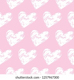 Elegante Seamless Hand drawn Hearts pattern. White, Black and Gold Ink design for t-shirt, dress, cloths. Sketchy Valentine's Day or Wedding background. Vector illustration EPS 10 file.