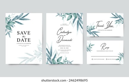 Elegantly arranged foliage wedding invitation card template