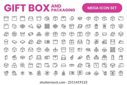 Elegantly Crafted Gift Box and Packaging Icon Set: Perfect for Celebrating Special Occasions, Events, and Holidays with High-Quality Icons that Enhance Branding, Digital Designs, and Print Media