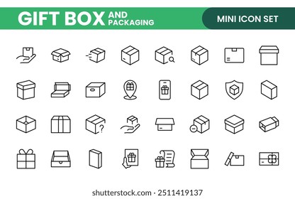 Elegantly Crafted Gift Box and Packaging Icon Set: Perfect for Celebrating Special Occasions, Events, and Holidays with High-Quality Icons that Enhance Branding, Digital Designs, and Print Media