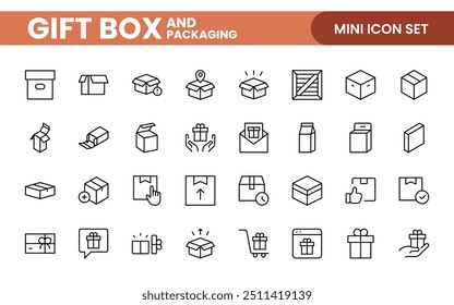 Elegantly Crafted Gift Box and Packaging Icon Set: Perfect for Celebrating Special Occasions, Events, and Holidays with High-Quality Icons that Enhance Branding, Digital Designs, and Print Media