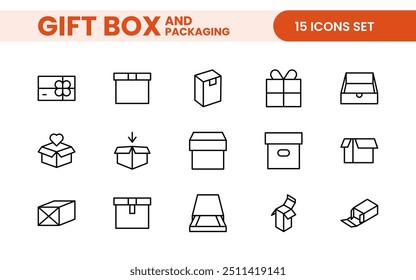 Elegantly Crafted Gift Box and Packaging Icon Set: Perfect for Celebrating Special Occasions, Events, and Holidays with High-Quality Icons that Enhance Branding, Digital Designs, and Print Media