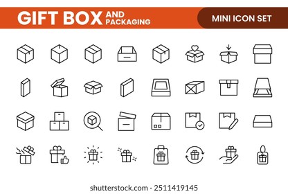 Elegantly Crafted Gift Box and Packaging Icon Set: Perfect for Celebrating Special Occasions, Events, and Holidays with High-Quality Icons that Enhance Branding, Digital Designs, and Print Media