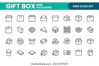 Elegantly Crafted Gift Box and Packaging Icon Set: Perfect for Celebrating Special Occasions, Events, and Holidays with High-Quality Icons that Enhance Branding, Digital Designs, and Print Media