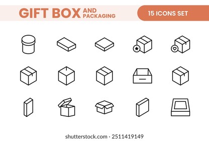 Elegantly Crafted Gift Box and Packaging Icon Set: Perfect for Celebrating Special Occasions, Events, and Holidays with High-Quality Icons that Enhance Branding, Digital Designs, and Print Media