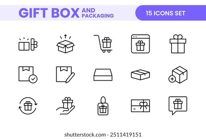 Elegant gestaltete Geschenkbox und Verpackung Icon Set: Ideal für besondere Anlässe, Veranstaltungen und Feiertage mit hochwertigen Symbolen, die das Branding, digitale Designs und Printmedien verbessern