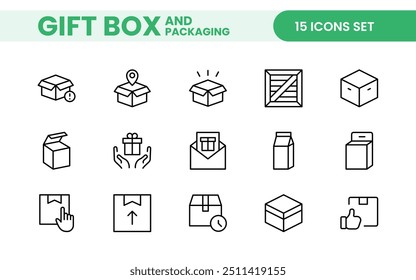 Elegantly Crafted Gift Box and Packaging Icon Set: Perfect for Celebrating Special Occasions, Events, and Holidays with High-Quality Icons that Enhance Branding, Digital Designs, and Print Media