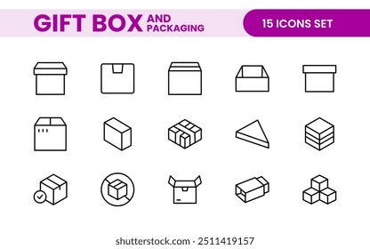 Elegantly Crafted Gift Box and Packaging Icon Set: Perfect for Celebrating Special Occasions, Events, and Holidays with High-Quality Icons that Enhance Branding, Digital Designs, and Print Media