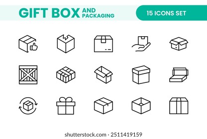 Elegantly Crafted Gift Box and Packaging Icon Set: Perfect for Celebrating Special Occasions, Events, and Holidays with High-Quality Icons that Enhance Branding, Digital Designs, and Print Media