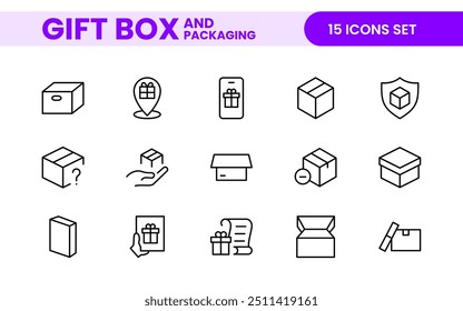 Elegantly Crafted Gift Box and Packaging Icon Set: Perfect for Celebrating Special Occasions, Events, and Holidays with High-Quality Icons that Enhance Branding, Digital Designs, and Print Media