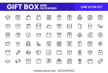 Elegantly Crafted Gift Box and Packaging Icon Set: Perfect for Celebrating Special Occasions, Events, and Holidays with High-Quality Icons that Enhance Branding, Digital Designs, and Print Media