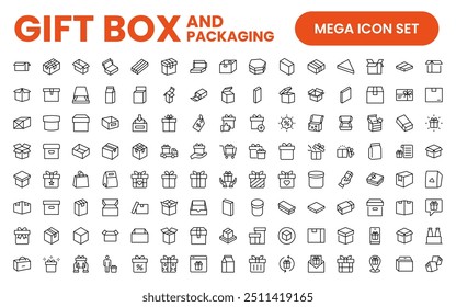 Elegantly Crafted Gift Box and Packaging Icon Set: Perfect for Celebrating Special Occasions, Events, and Holidays with High-Quality Icons that Enhance Branding, Digital Designs, and Print Media