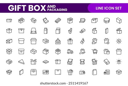 Elegantly Crafted Gift Box and Packaging Icon Set: Perfect for Celebrating Special Occasions, Events, and Holidays with High-Quality Icons that Enhance Branding, Digital Designs, and Print Media