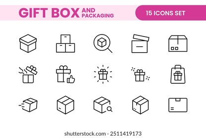 Elegantly Crafted Gift Box and Packaging Icon Set: Perfect for Celebrating Special Occasions, Events, and Holidays with High-Quality Icons that Enhance Branding, Digital Designs, and Print Media