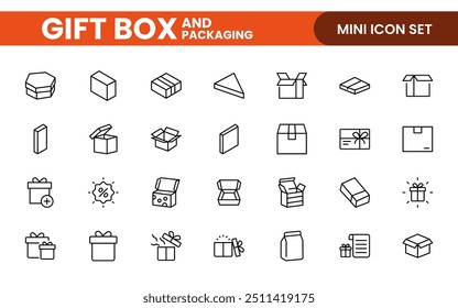 Elegantly Crafted Gift Box and Packaging Icon Set: Perfect for Celebrating Special Occasions, Events, and Holidays with High-Quality Icons that Enhance Branding, Digital Designs, and Print Media