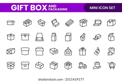 Elegantly Crafted Gift Box and Packaging Icon Set: Perfect for Celebrating Special Occasions, Events, and Holidays with High-Quality Icons that Enhance Branding, Digital Designs, and Print Media