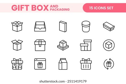 Elegantly Crafted Gift Box and Packaging Icon Set: Perfect for Celebrating Special Occasions, Events, and Holidays with High-Quality Icons that Enhance Branding, Digital Designs, and Print Media