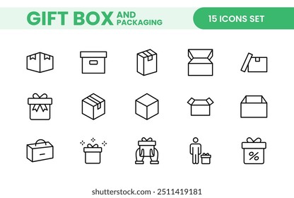 Elegantly Crafted Gift Box and Packaging Icon Set: Perfect for Celebrating Special Occasions, Events, and Holidays with High-Quality Icons that Enhance Branding, Digital Designs, and Print Media