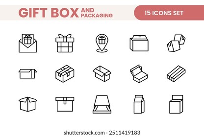 Elegantly Crafted Gift Box and Packaging Icon Set: Perfect for Celebrating Special Occasions, Events, and Holidays with High-Quality Icons that Enhance Branding, Digital Designs, and Print Media