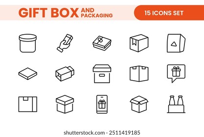 Elegantly Crafted Gift Box and Packaging Icon Set: Perfect for Celebrating Special Occasions, Events, and Holidays with High-Quality Icons that Enhance Branding, Digital Designs, and Print Media