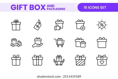 Elegant gestaltete Geschenkbox und Verpackung Icon Set: Ideal für besondere Anlässe, Veranstaltungen und Feiertage mit hochwertigen Symbolen, die das Branding, digitale Designs und Printmedien verbessern