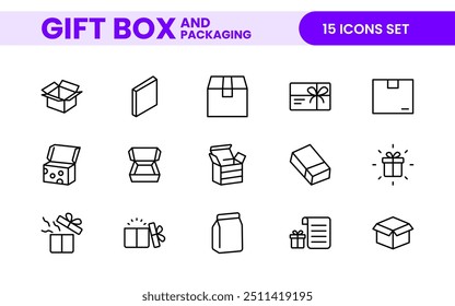 Elegantly Crafted Gift Box  Packaging Icon Set: Perfect for Celebrating Special Occasions, Events, and Holidays with High-Quality Icons that Enhance Branding, Digital Designs, and Print Media"